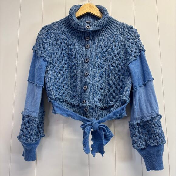 Upcycled Felted Womens Wool Boho Sweater Cardigan Size M Folk One of a Kind - Picture 1 of 8